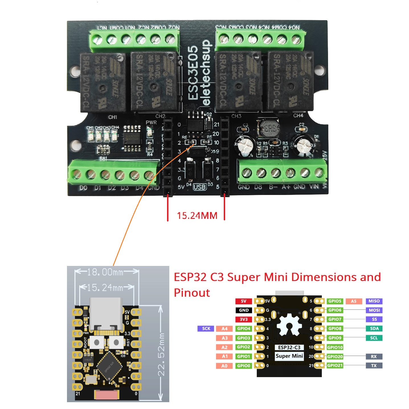 ESP32-C3 WiFi BLE RS485 4 Rela - огляд і ціна Smart Home With Plc