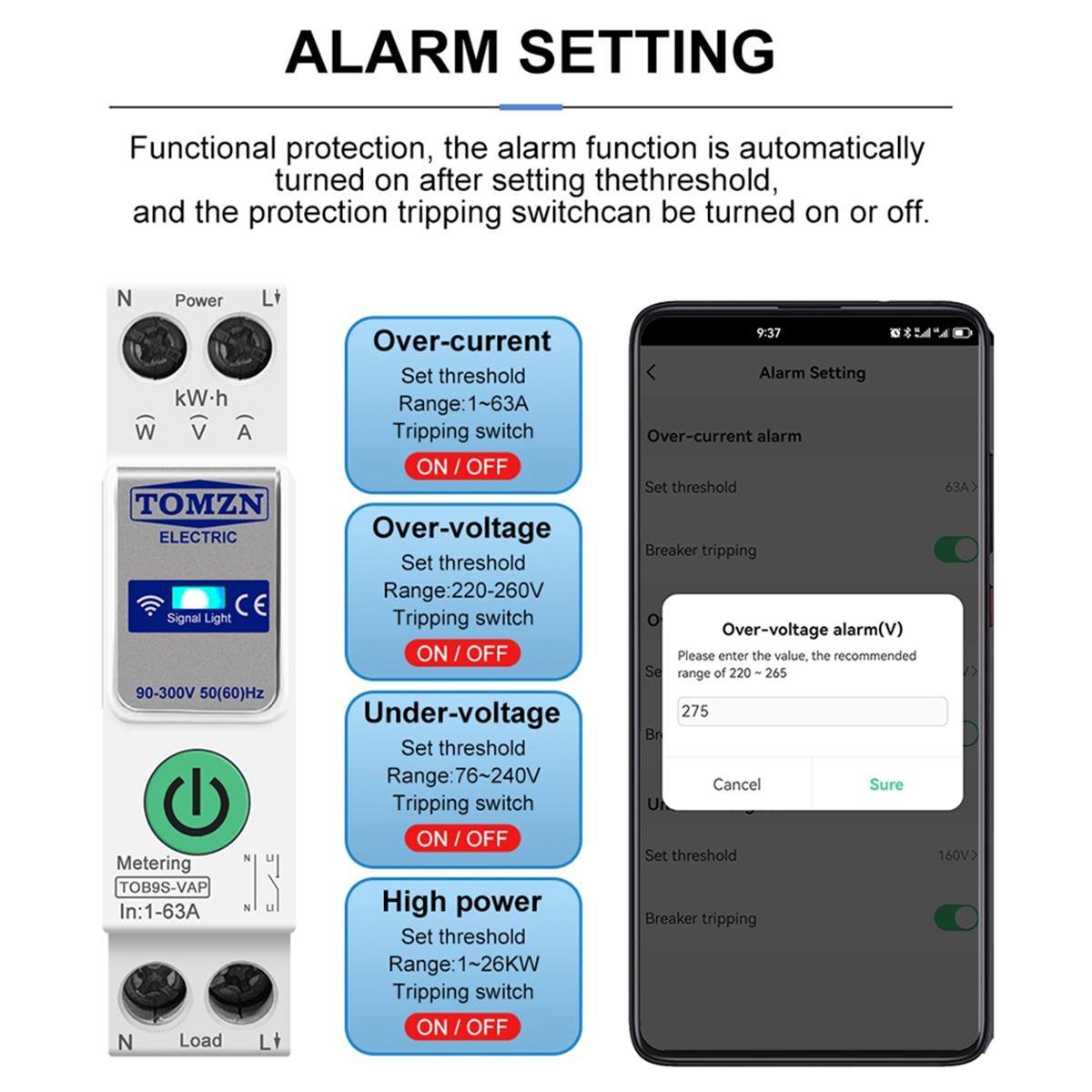 ABMO  TOB9S-VAP TUYA 63A 1P+N  - огляд і ціна Smart Energy Monitor